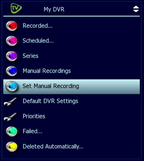 My DVR Access the My DVR menu to view recordings you have placed or scheduled on your local hard drive as well as setting recordings and default settings.