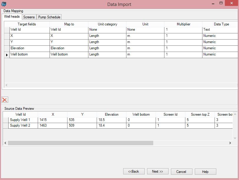 25 Visual MODFLOW Flex 5.0 In this screen, you need to map the fields from the spreadsheet to required fields in the data import utility.