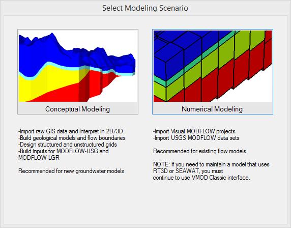 3 Visual MODFLOW Flex 5.0 Select [Numerical Modeling] and the Numerical Modeling workflow will load. The first step is to Define Modeling Objectives.