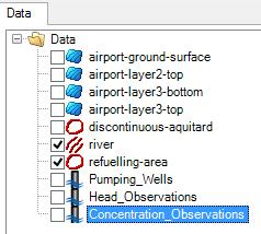 48 [Finish] The 'Concentration_Observations' will now appear as a new data object in the Data tree, as shown below.