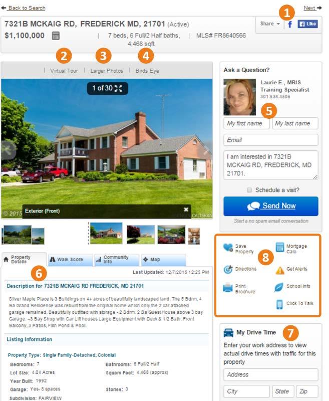 LISTING DETAILS PAGE The following is a breakdown of the functions and the listing information available on the Listing Details page. 1.