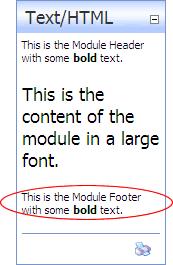 Setting a Mdule Fter OPTIONAL. Hw t add, edit r delete fter text which appears belw the mdule cntent. Either plain text r HTML frmatting such as headings, italic and bld can be used.