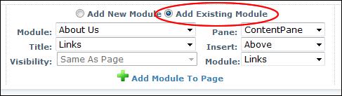 3. At Page, select the page where the existing mdule is lcated. 4. At Mdule, select the mdule t be added. 5. OPTIONAL.