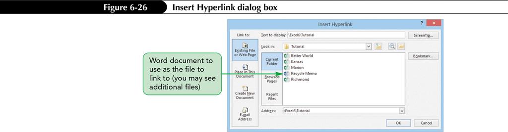 37 Creating a Hyperlink Inserting a Hyperlink Insert a hyperlink directly in a workbook file to link to information in: That