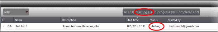 button at the top The selected job will start and its stages of execution will be displayed in the 'Jobs' screen.