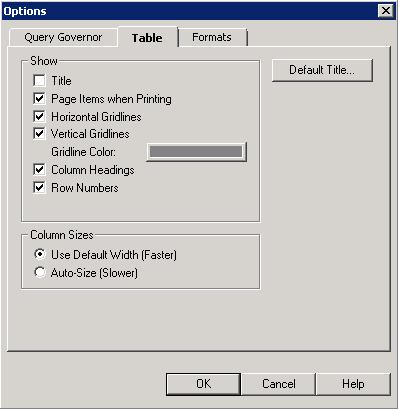 Before clicking Next you have the option to change the Query Governor settings, how the Table is displayed or the Formats