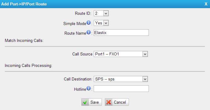 Figure 5-3 Simple Mode Route Items Route Name Call Source Call Destination Hotline Table 5-3 Description of Simple Mode Route Description Define the route name.