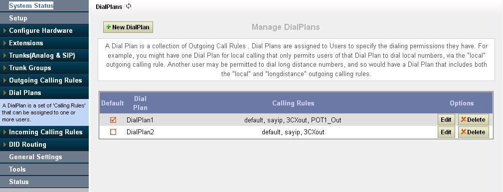4.7 Incoming Calling Rules Figure 17: Dial Plan Result Navigation: SETUP Incoming Calling rule: This is where