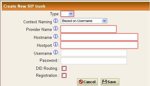Figure 47: Create New SIP Trunk 3. Select context naming based on username it will create context based on the username 4. Provider name: Give an unique name for this trunk 5.