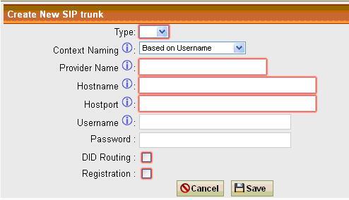 Figure 49: Create New SIP Trunk 2) Select SIP type and enter all the