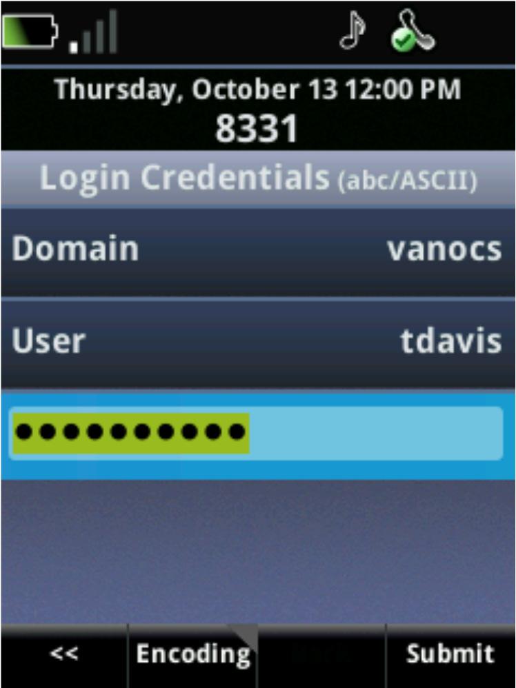 Figure 1: Entering Login Credentials Once you have successfully logged in to your Polycom phone, the home screen will