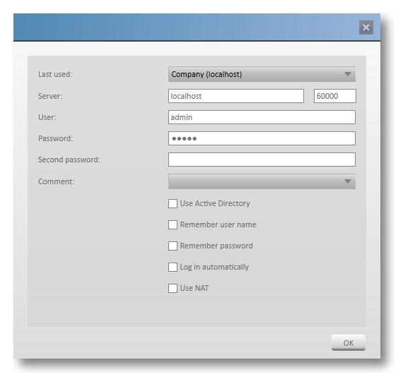 Login Advanced options In the advanced options you can configure additional user management functions. 1. Click Advanced options in the login window. 2.