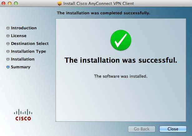 NAME: How to Access CTC via VPN with Mac OS 10.7x PAGE: 13 of 16 17. Click the Close button (see Figure 17). Figure 17 18.