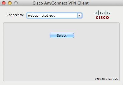 NAME: How to Access CTC via VPN with Mac OS 10.7x PAGE: 15 of 16 20. Type webvpn.ctcd.edu into the Connect to: area (see Figure 20). Figure 20 21.