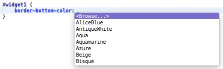 You can type the first few letters of a keyword and they appear in a dropdown list: The possible values for the CSS