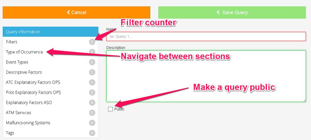 Figure 5-3 Create a new query 5.1.3 Add a new filter to a query To add filters, click the Filters tab in the left menu.