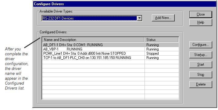 Chapter 1 Welcome to RSLinx Classic and complete the information required in the driver configuration dialog box that shows.