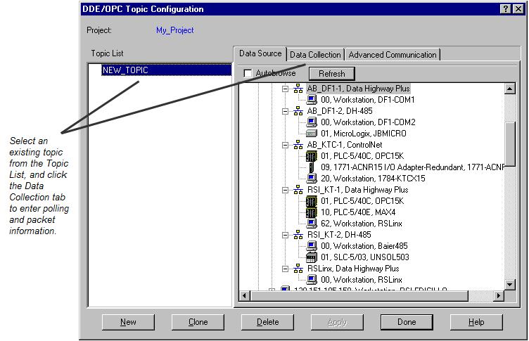 Step 2 Configure a topic In RSLinx Classic, a project is a storage container for one or more topics, and a topic represents a specific path to a processor.