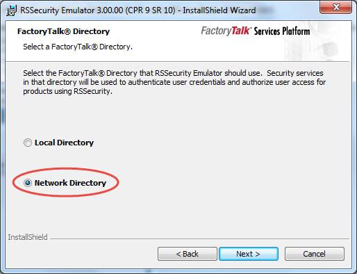 Appendix B Secure RSLinx Classic with FactoryTalk Security Note: During the RSSecurity Emulator installation, the FactoryTalk Directory page appears.