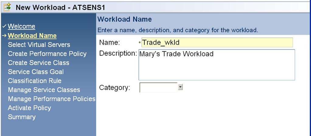 Workload Name Create a new workload