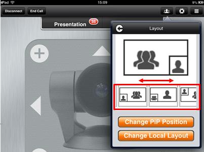 Procedure 1. Tap the Participants button at the top to display the list of participants in your meeting. Figure 23: Viewing participants in a meeting 2. Tap Video Layouts at the top of the window. 3.