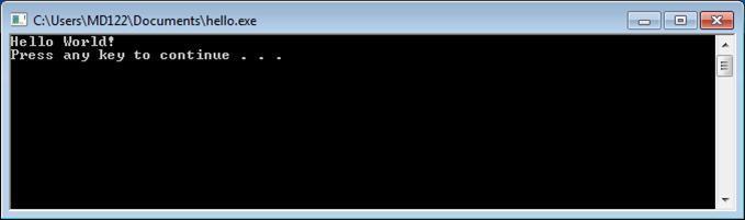 The compiler will open a console window (similar to the image below) and execute your program within it.