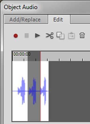 6. If needed, select the Edit tab in the Object Audio dialog box to edit the recording for length: a.
