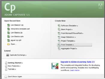 Open and Set Up Captivate Template Open a New Project Launch Adobe Captivate and open a new project from the e-module