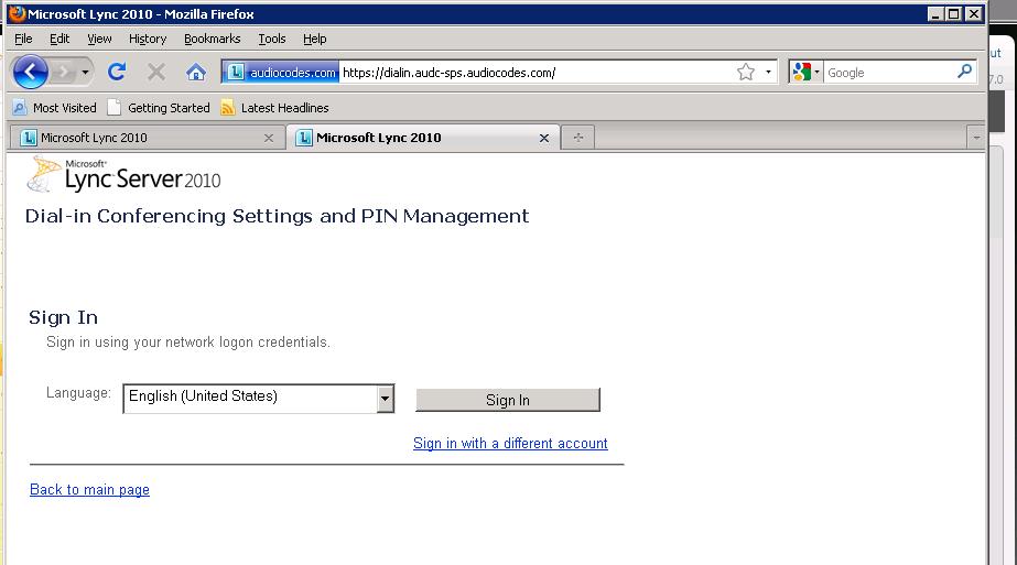 Hot Desking with SPS for Lync Figure 3-4: Lync 2010 - Dial-in Conferencing Settings and PIN Management