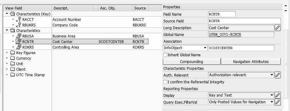 Other properties are related to reporting, for example, displaying the data of fields as Key, Text, or both.