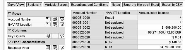 Accumulated Balance 9 is now shown for each Account Number and NAV RT Location. 6.