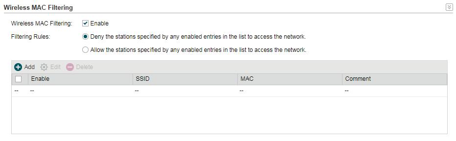 5.5 Configure Wireless MAC Filtering Wireless MAC Filtering function uses MAC addresses to determine whether one host can access the wireless network or not.