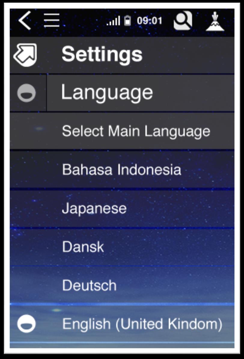 3. Language You can select your desired display language from the Language screen within Settings.