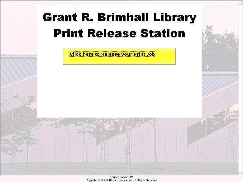 To release your printout at the Library, go to the print release station and click on the yellow button that says Click here to Release your Print Job as shown below.