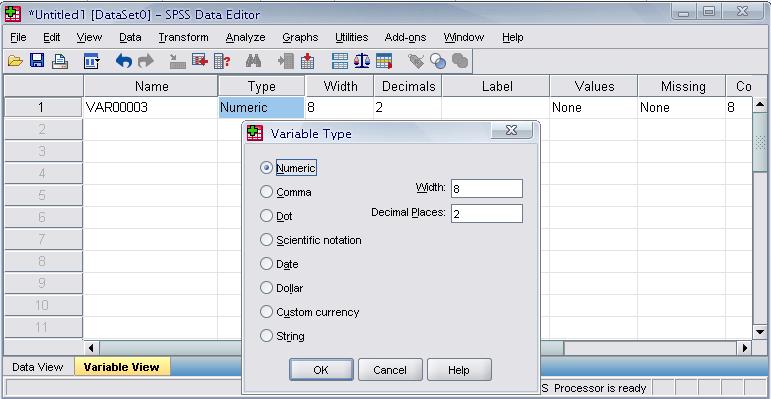 Variable View window: Type Type Click on the type box.