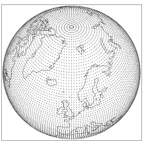 Original reduced Gaussian grids N80 Lines of latitude same as a regular Gaussian grid 4 x N points at the equator Fewer