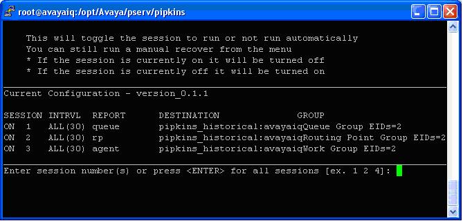 When prompted for the sessions, press the Enter key to specify all sessions as shown below.