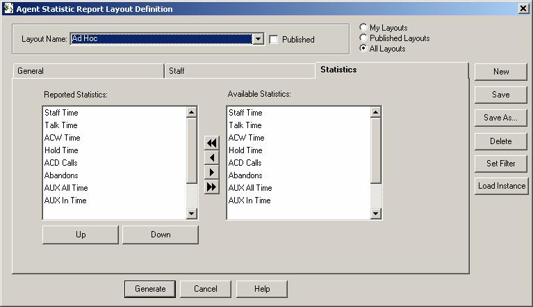 In the Statistics tab, select the desired data fields from the Available Statistics