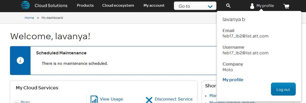 1) Login to the AT&T Cloud Solutions Portal: AT&T Cloud Solutions portal 2) Click Manage Account under My account 3) Move to My Profile tab, locate My account Preferences option, click any options