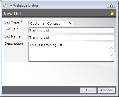 Figure A2-2: Input new list information Please note that users can only create and import data into the lists.