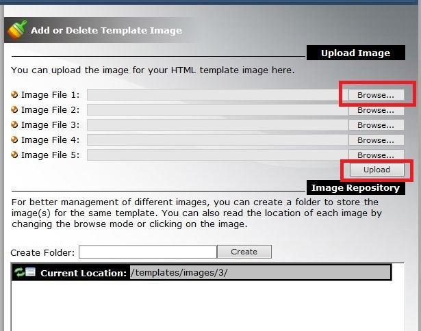 A4-4: Manage HTML images Click Admin. (Figure A4-7) You can manage images by clicking the Images icon. Figure A4-7: Manage HTML images Click Browse to select your image files to upload.