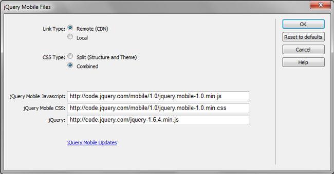 Figure 3. Specifying the location of jquery Mobile files. 4.