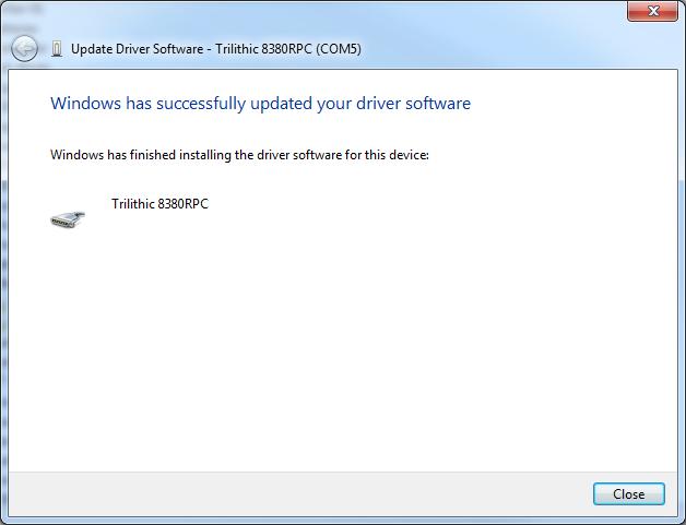 16. When the driver is finished installing, the Windows has Successfully Updated Your
