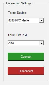 Connecting & Disconnecting the 8380 RPC Before any changes can be made to the setup of the 8380 RPC, the 8380 RPC Setup software must connect via USB with the 8380 RPC.