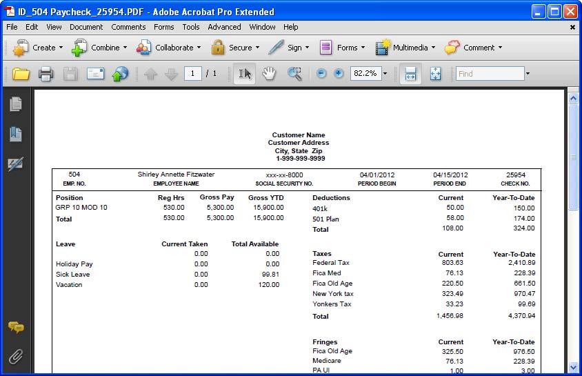 The pay statement appears in PDF format in a