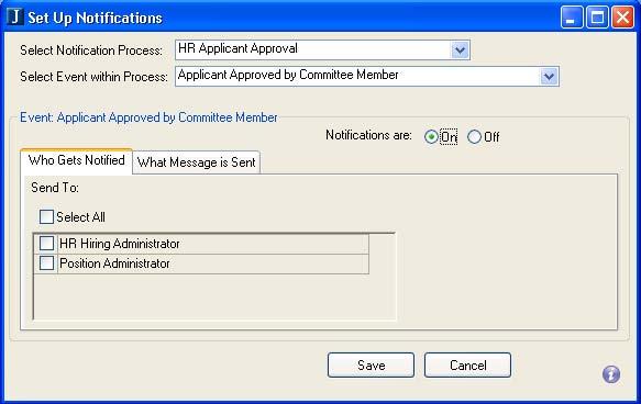 Notification Messages Notification messages can now be sent throughout the new position request and position hiring processes.