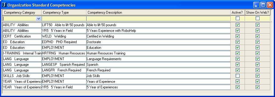 New Windows in EX To facilitate the new position request and hiring processes the following windows were added to EX: Organization Standard Competencies was added to Personnel and Payroll Manage