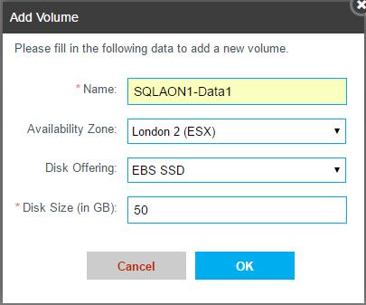 disk will be used by, which VDC zone to place it in, what type of disk to use and the size of the volume to be created.