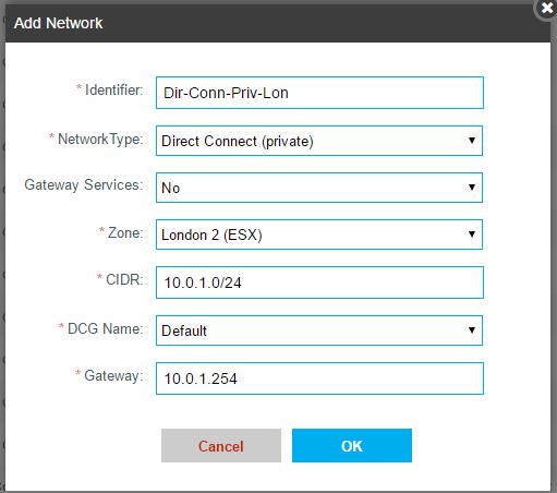 Direct Connect Private networks can be provisioned and made a member of a Direct Connect group by performing the following steps in the VDC myservice interface: Login to the My Services portal and