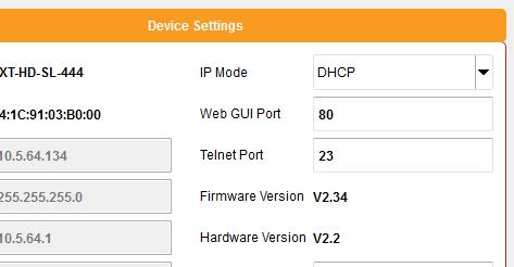 Under the Device Settings section, select either Static or DHCP from the IP Mode drop-down list.